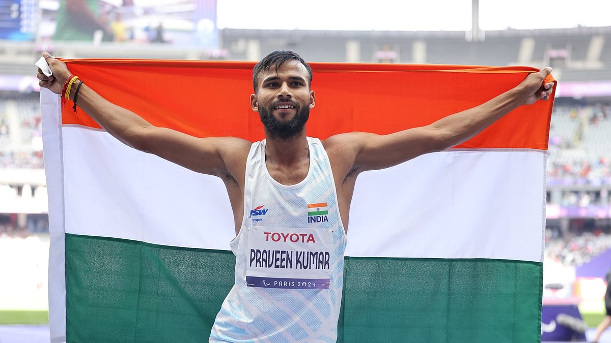 Photo: X | Punny : India's high jumper Praveen Kumar at Paris Paralympics 2024.